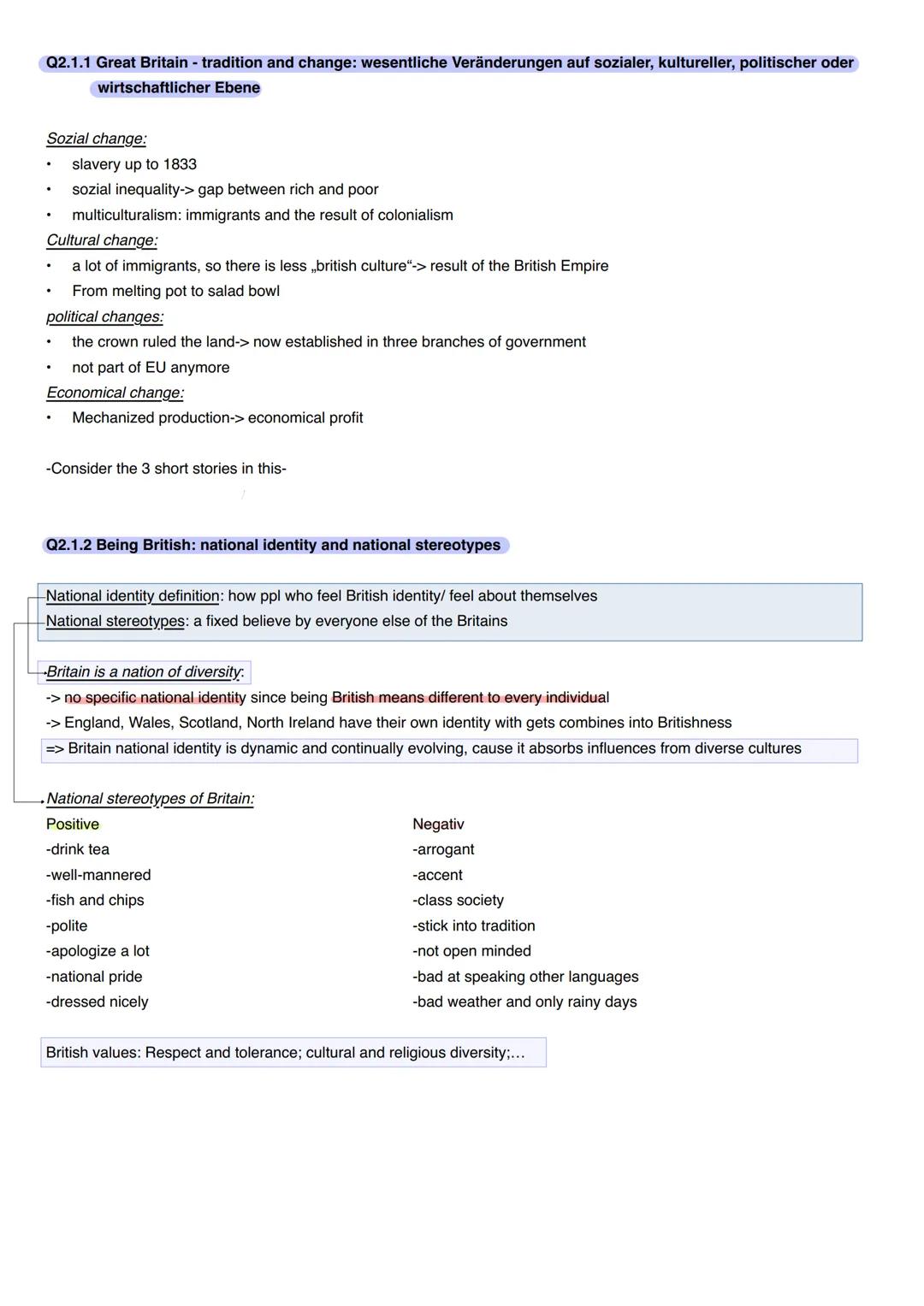 Englisch Überblick
Q1.1.1 Development and principles of American democracy and the Constitution
1. Principles of American Democracy:
-Popula