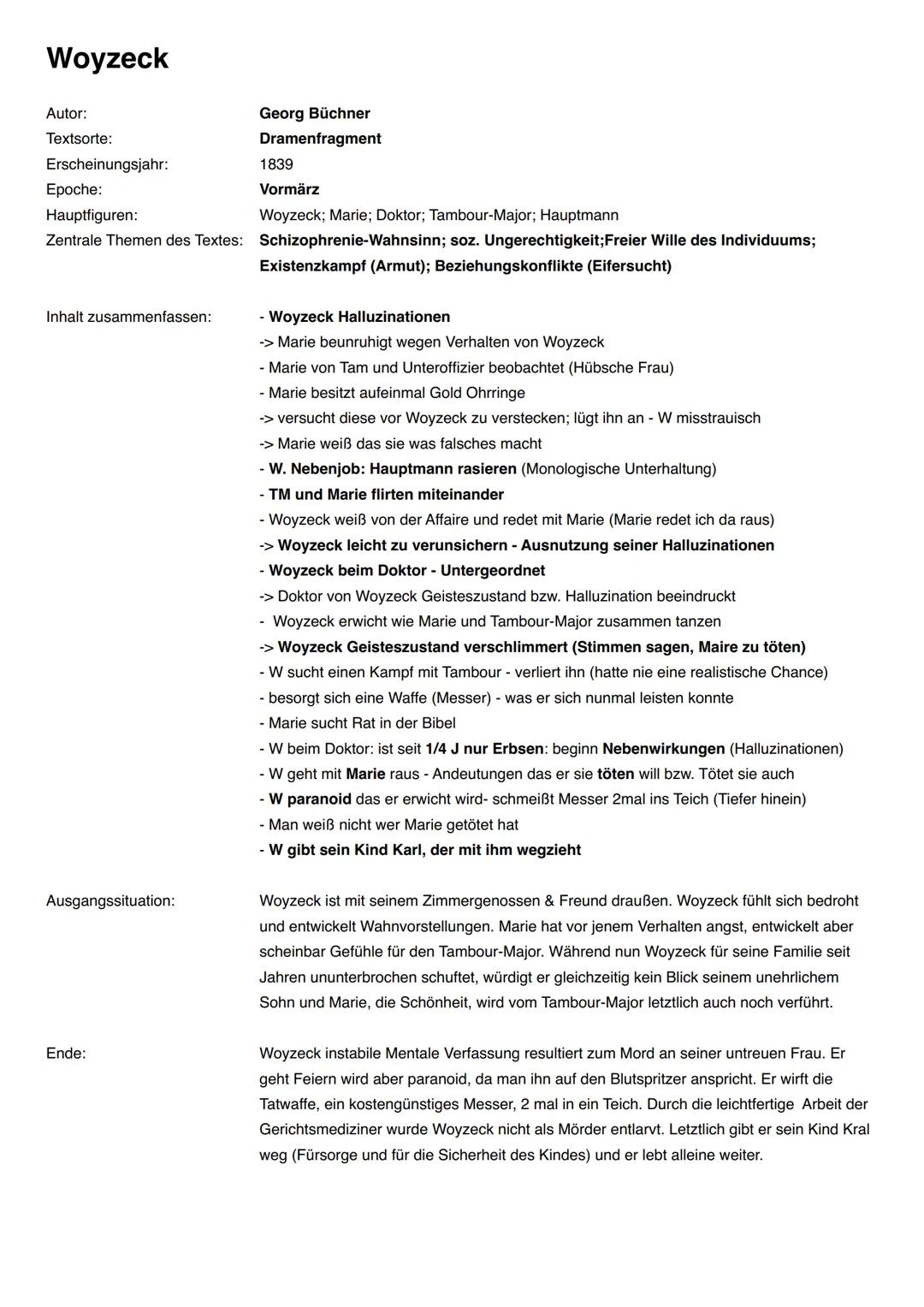 # Woyzeck
**Autor:** Georg Büchner
**Textsorte:** Dramenfragment
**Erscheinungsjahr:** 1839
**Epoche:** Vormärz
**Hauptfiguren:** Woyzeck;