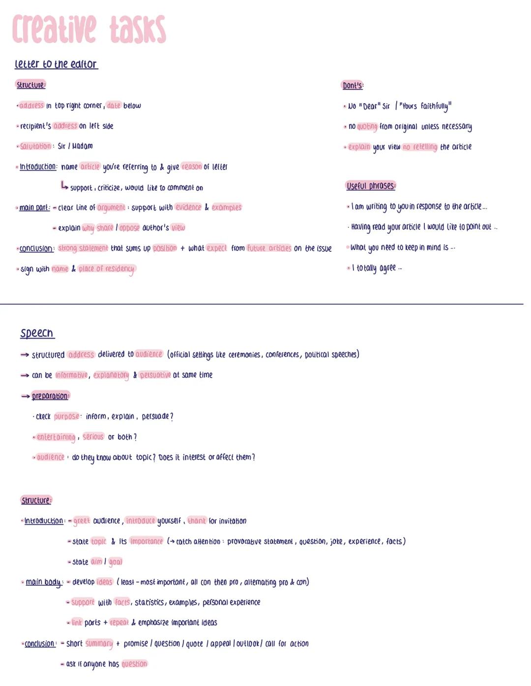 methodic --- OCR Start ---
creative tasks
Letter to the editor
Structure:
address in top right corner, date below
- recipient's address on l