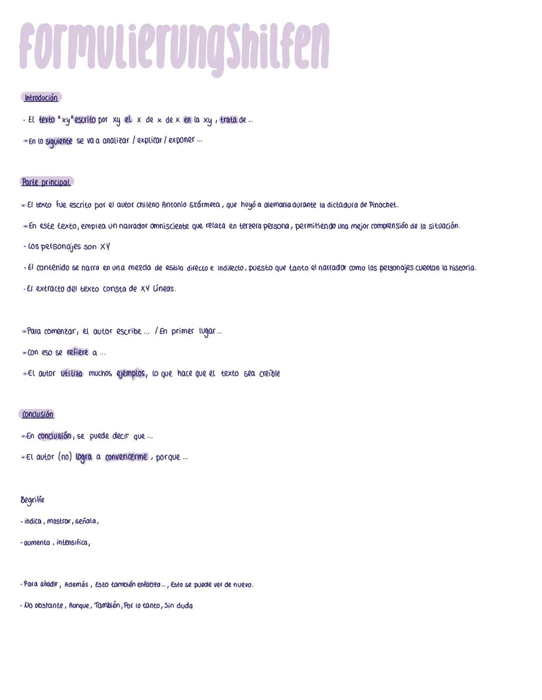 resumén
intrducción
- El texto titulado "xy" y escrito por x fue publicado en el año xy en el periódico/revista, página web....
Trata de...