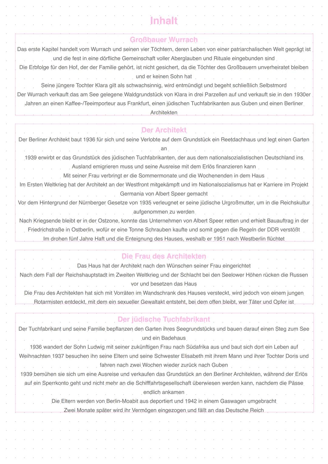 --- OCR Start ---
Heimsuchung
Jenny Erpenbeck
2008
Aufbau des Romans
Prolog: Entstehung der märkischen Landschaft vor mehr als 24000 Jahren