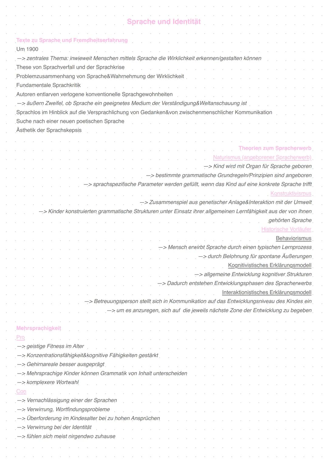 --- OCR Start ---
Texte zu Sprache und Fremdheitserfahrung
Um 1900
Sprache und Identität
-> zentrales Thema: inwieweit Menschen mittels Spra