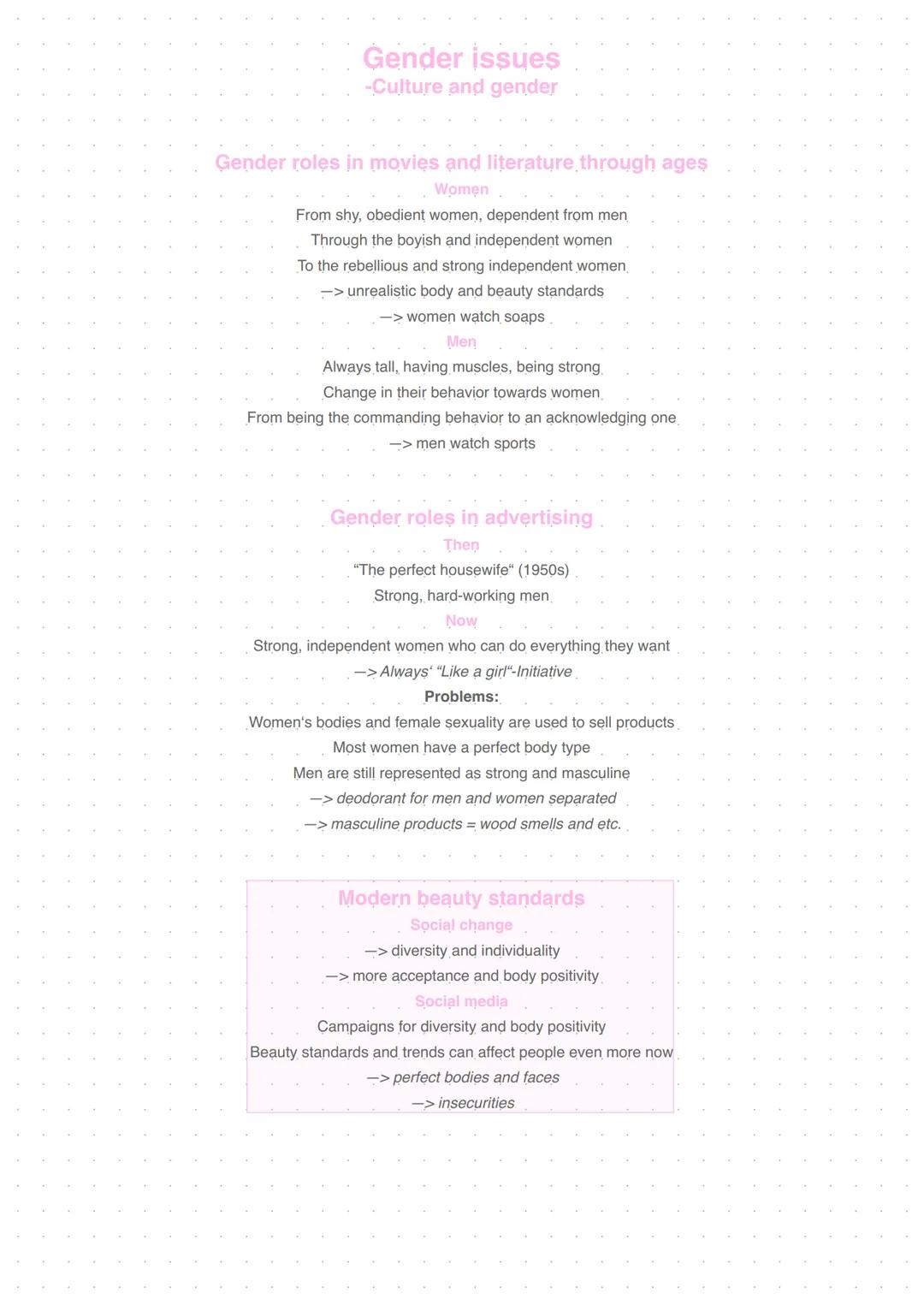 Gender issues
-Gender and Identity
3 dimensions of gender:
1. Body: biological gender
2. Identity: how you want to be seen/as what you feel
