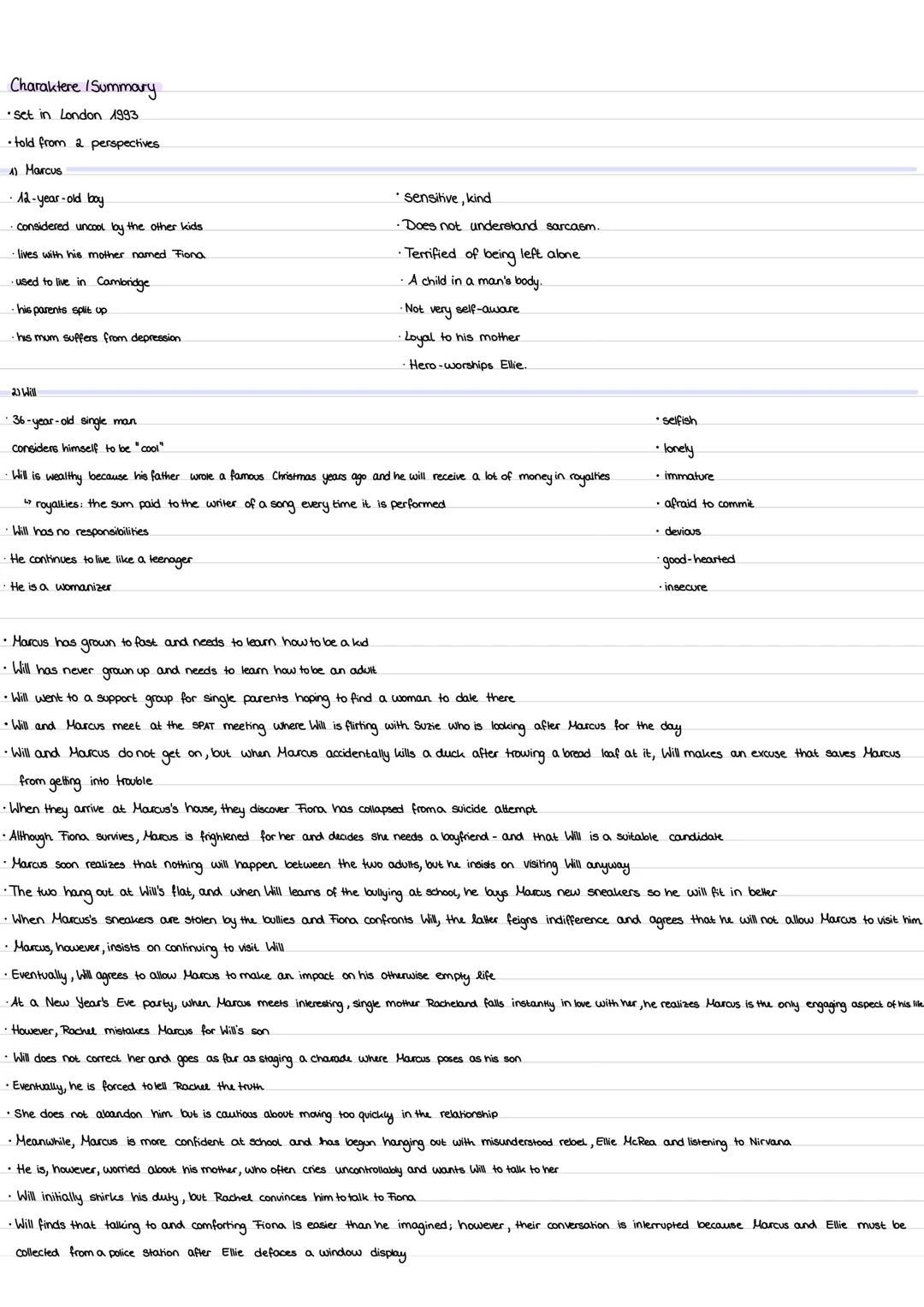 Charaktere /Summary
set in London 1993
told from a perspectives
4) Marcus
12-year-old boy
considered uncool by the other kids
lives with his