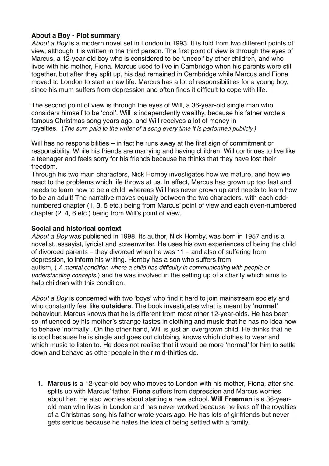 Charaktere /Summary
set in London 1993
told from a perspectives
4) Marcus
12-year-old boy
considered uncool by the other kids
lives with his
