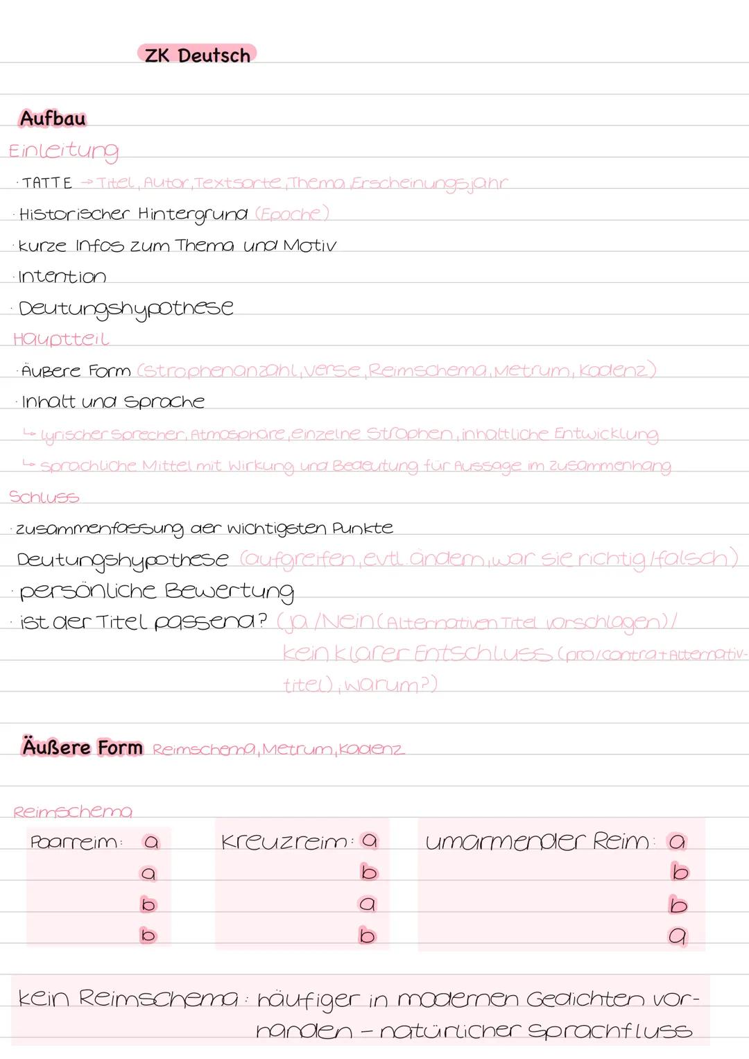 ZK Deutsch
Aufbau
Einleitung
- TATTE → Titel, Autor, Textsorte, Thema, Erscheinungsjahr
- Historischer Hintergrund (Epoche)
- kurze Infos zu