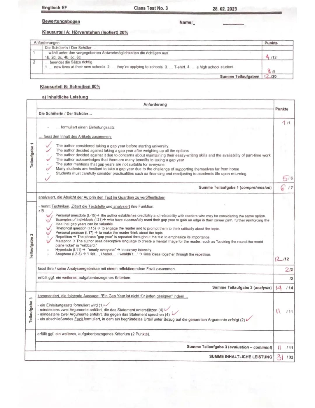 EFIEI
Class Test No. 3
Name:_____
Klausurteil B: Leseverstehen & Schreiben
28th February 2023
The big decision: should I take a gap year?
He