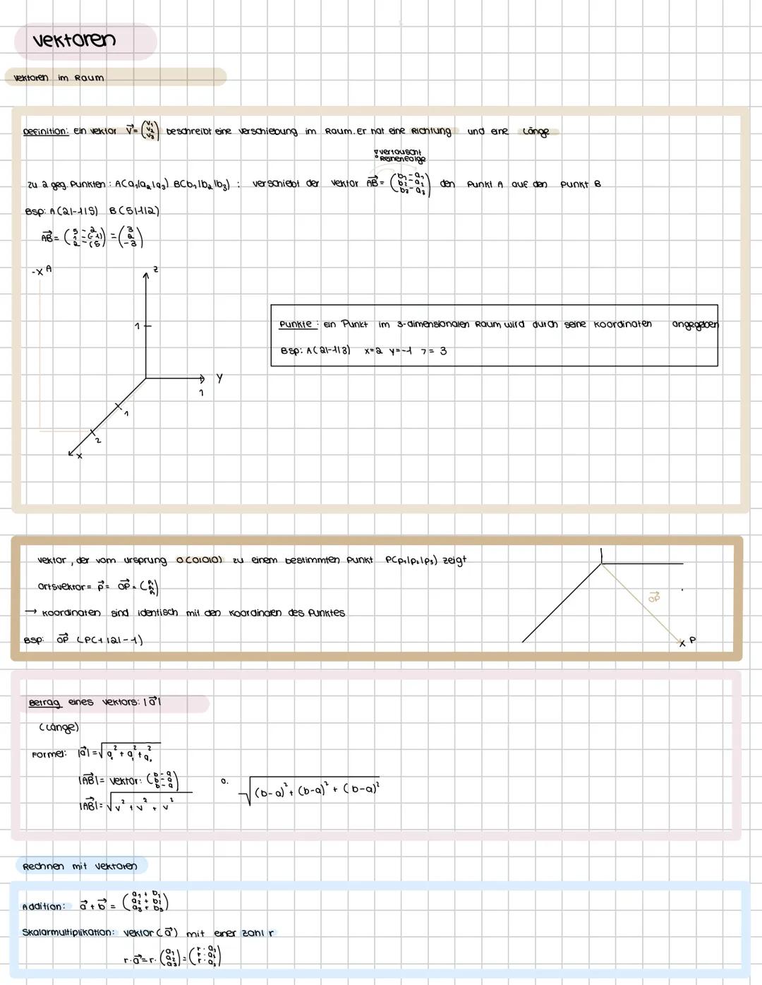 --- OCR Start ---
vektoren
Vektoren im Raum.
Definition: ein vektor v
beschreibt eine verschiebung im Raum. Er hat eine Richtung
und eine co