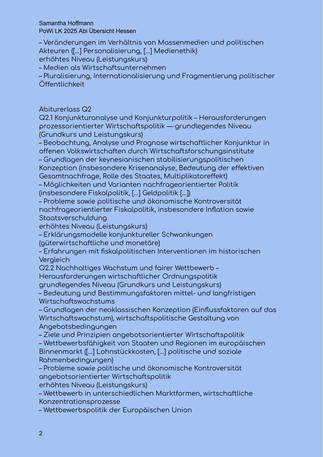 Samantha Hoffmann
PoWi LK 2025 Abi Übersicht Hessen
Abi Übersicht Hessen 2025
LA Erlass:
Q1
Q1.1 Verfassung und Verfassungswirklichkeit: Rec