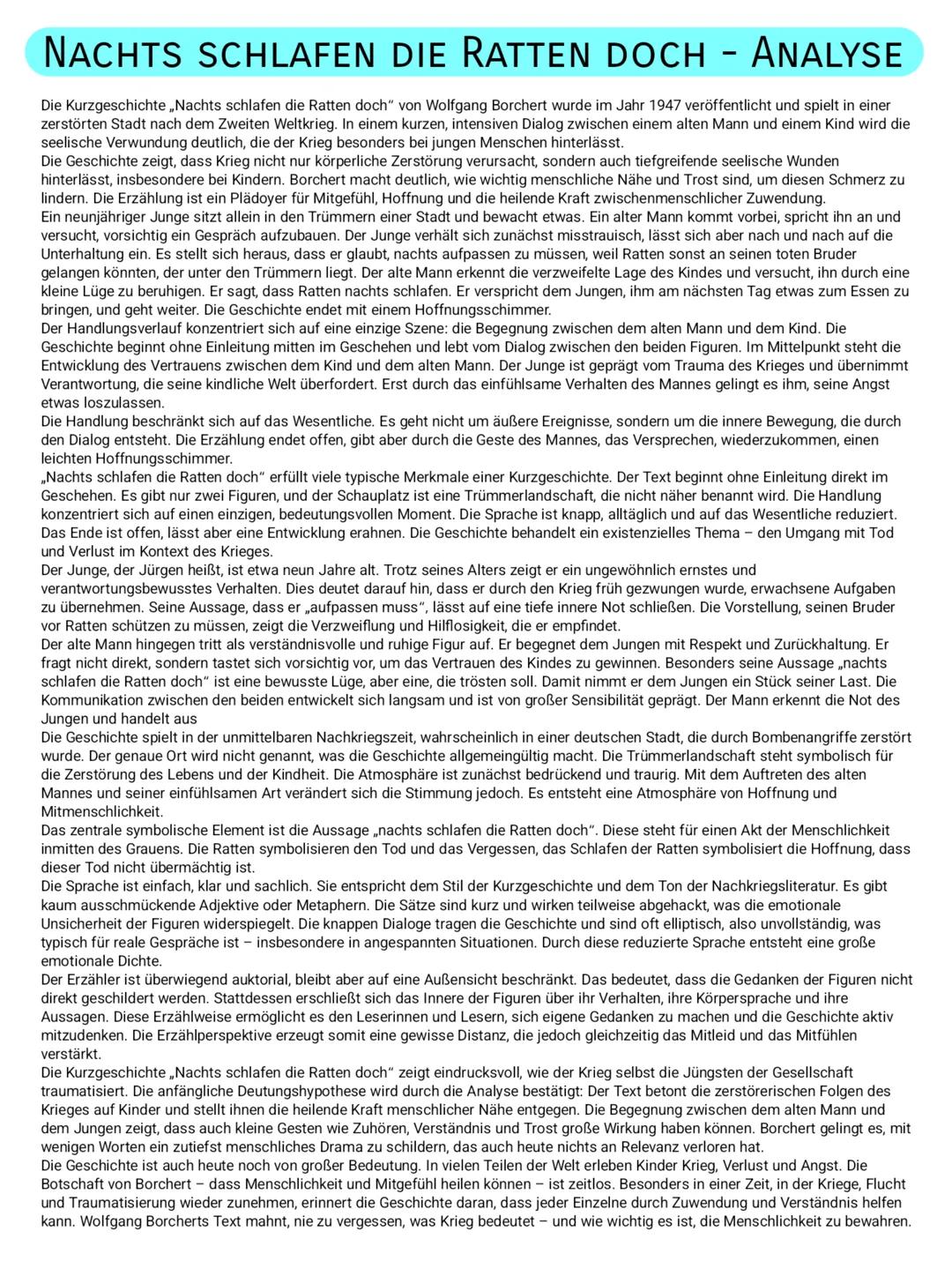 ## NACHTS SCHLAFEN DIE RATTEN DOCH
TEXT
Wolfgang Borchert
Das hohle Fenster in der vereinsamten Mauer gähnte blaurot voll früher Abendson