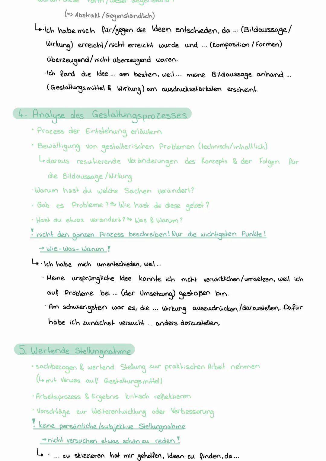 KUNST: Reflexion
1. Thema & Aufgabenstellung
•Thema & Aufgabe nennen bzw. wiedergeben
•Das Thema der Klausur lautet...
•Mein Ziel war,...
•
