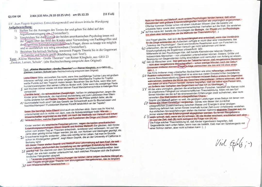 Pädagogik Klausur 2 (kognitive Entwicklung)