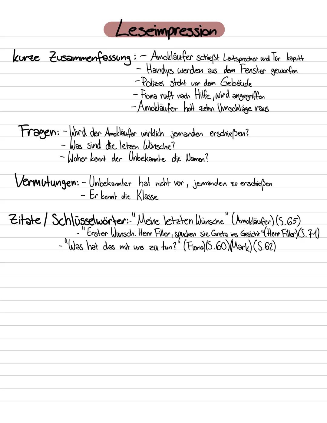 Lea-Lina Oppermann
was wir dachten,
was wir taten 1. Lese Abschnitt
Seite 8-34 Leseimpression
kurze Zusammenfassung: -Klasse schreibt eine