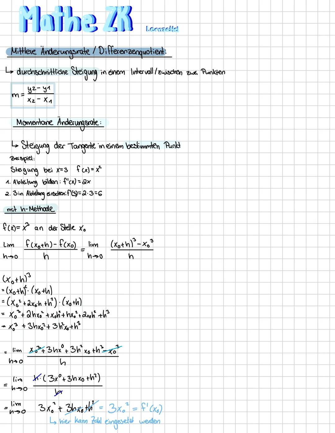 Mathe ZK
Funktionen und Analysis
Funktionen:
Potenz funktion: f(x) = ax^
$x^2$; $x^4$; $x^6$
←
→
$x^3$; $x^5$; $x^7$
Ganzrationale Funktione