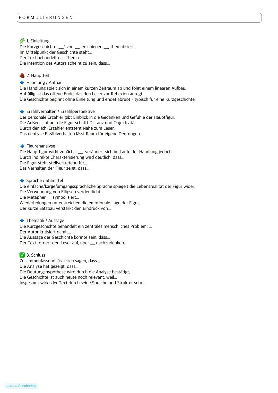 Kurzprosa KURZGESCHICHTE
Die Kurzgeschichte gehört zur Gattung der Kurzprosa, also der kurzen erzählenden Literatur. Du erkennst sie als Ers