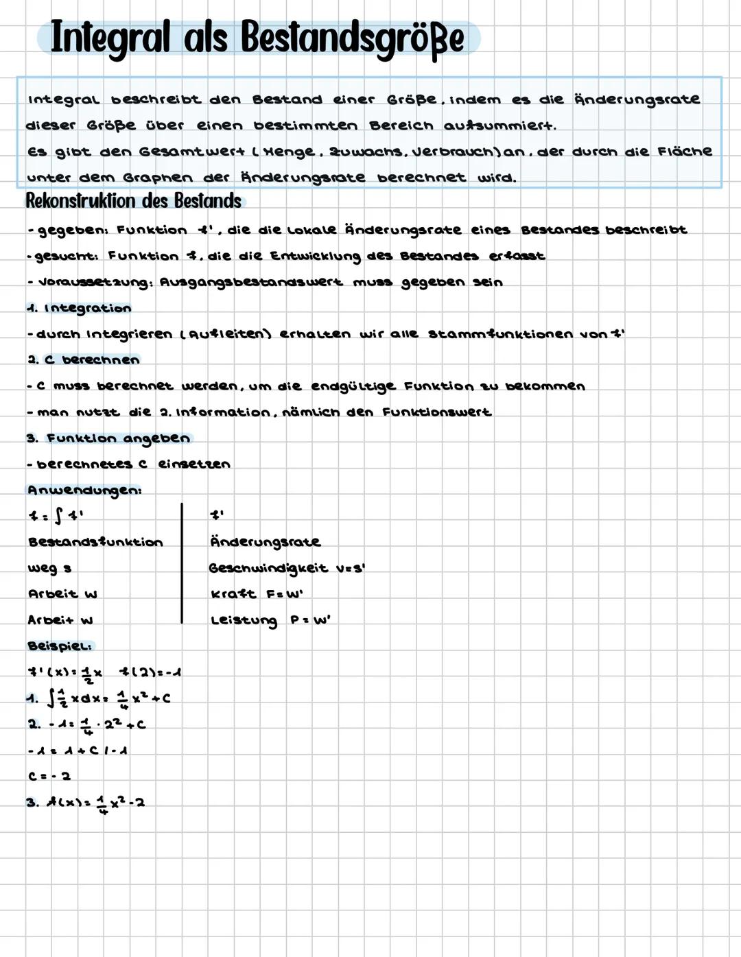 # Mathe Q1.1 Einführung in die Integralrechnung
- Bedeutung des Integrals als Bestandsgröße und als orientierter Flächeninhalt:
- Rekonstr