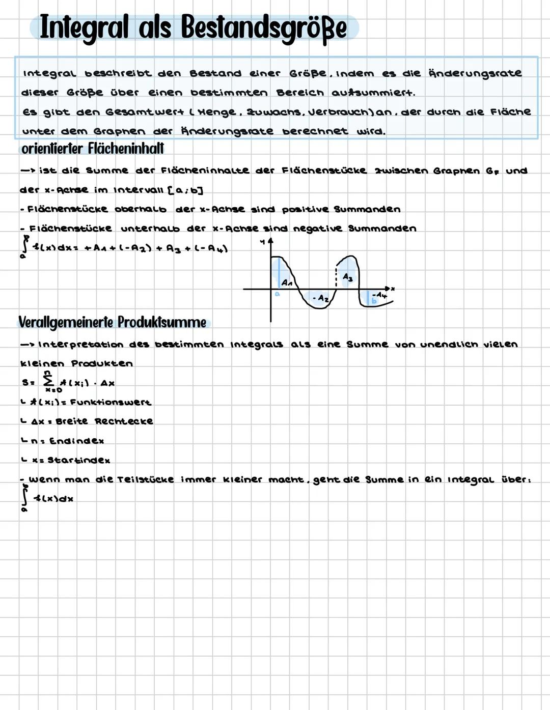 # Mathe Q1.1 Einführung in die Integralrechnung
- Bedeutung des Integrals als Bestandsgröße und als orientierter Flächeninhalt:
- Rekonstr