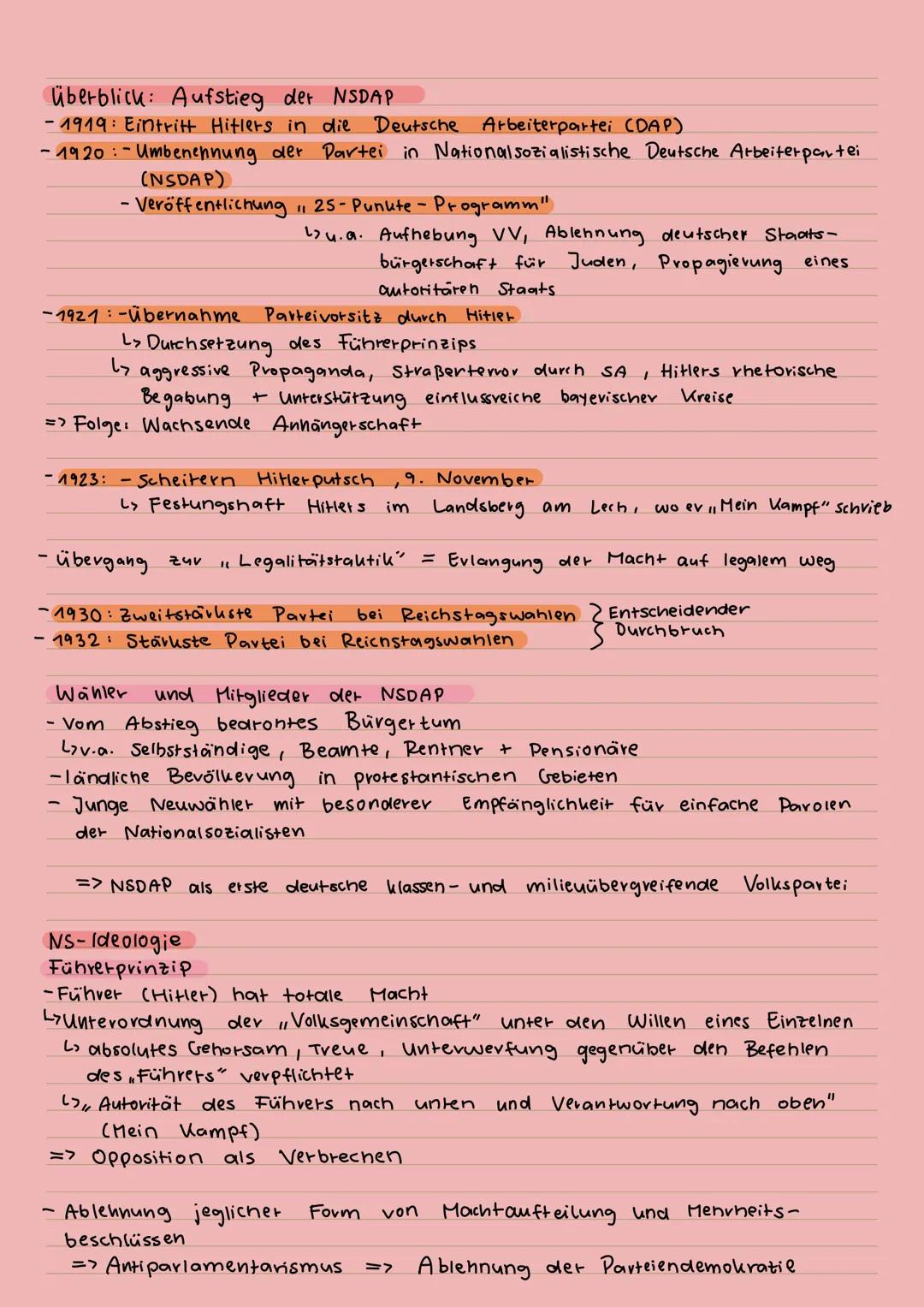 Überblick: Aufstieg der NSDAP
-1919: Eintritt Hitlers in die Deutsche Arbeiterpartei (DAP)
-1920: - Umbenennung der Partei in Nationalsozial