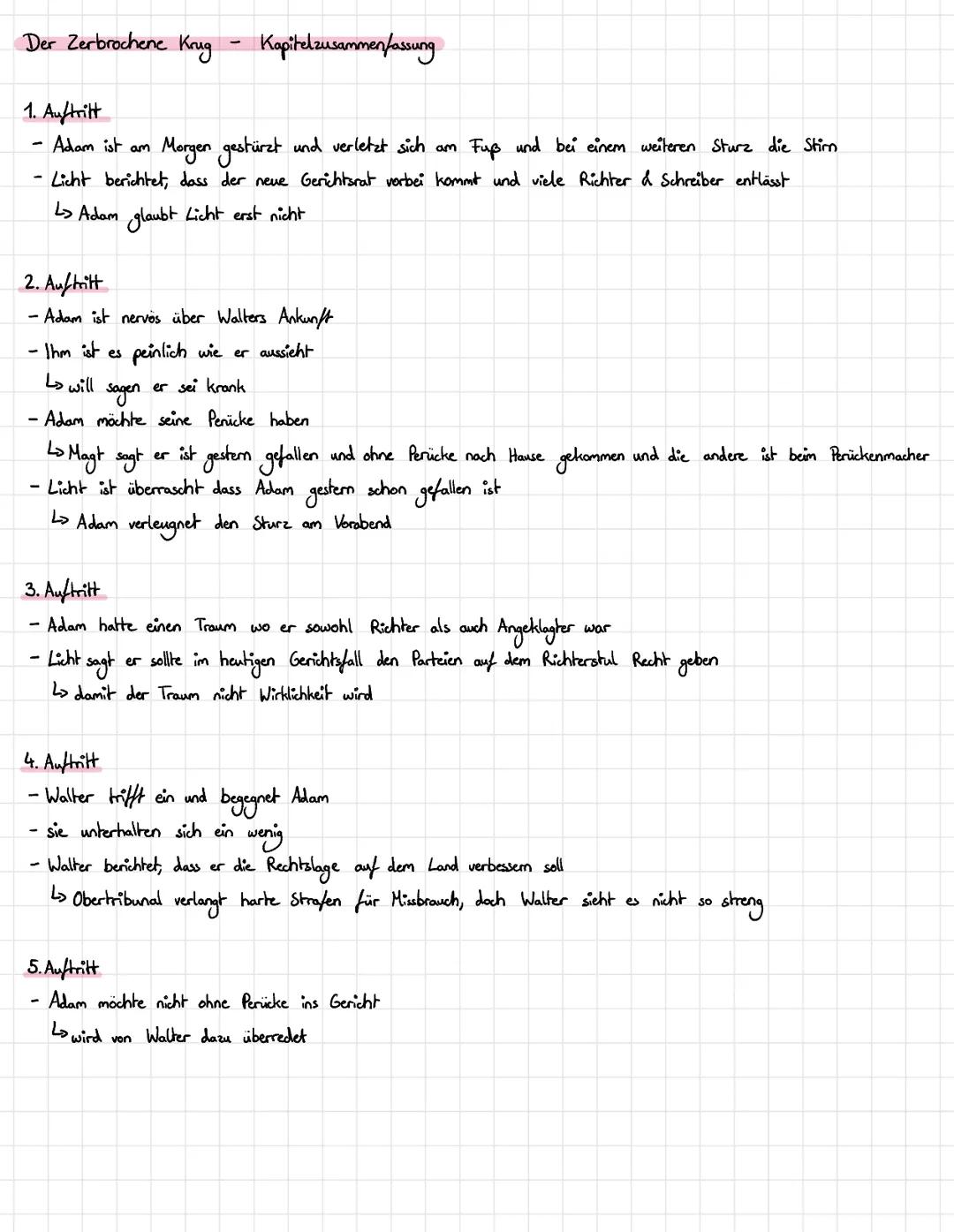 Der Zerbrochene Krug - Kapitelzusammenfassung
1. Auftritt
- Adam ist am Morgen gestürzt und verletzt sich am Fuß und bei einem weiteren Stur