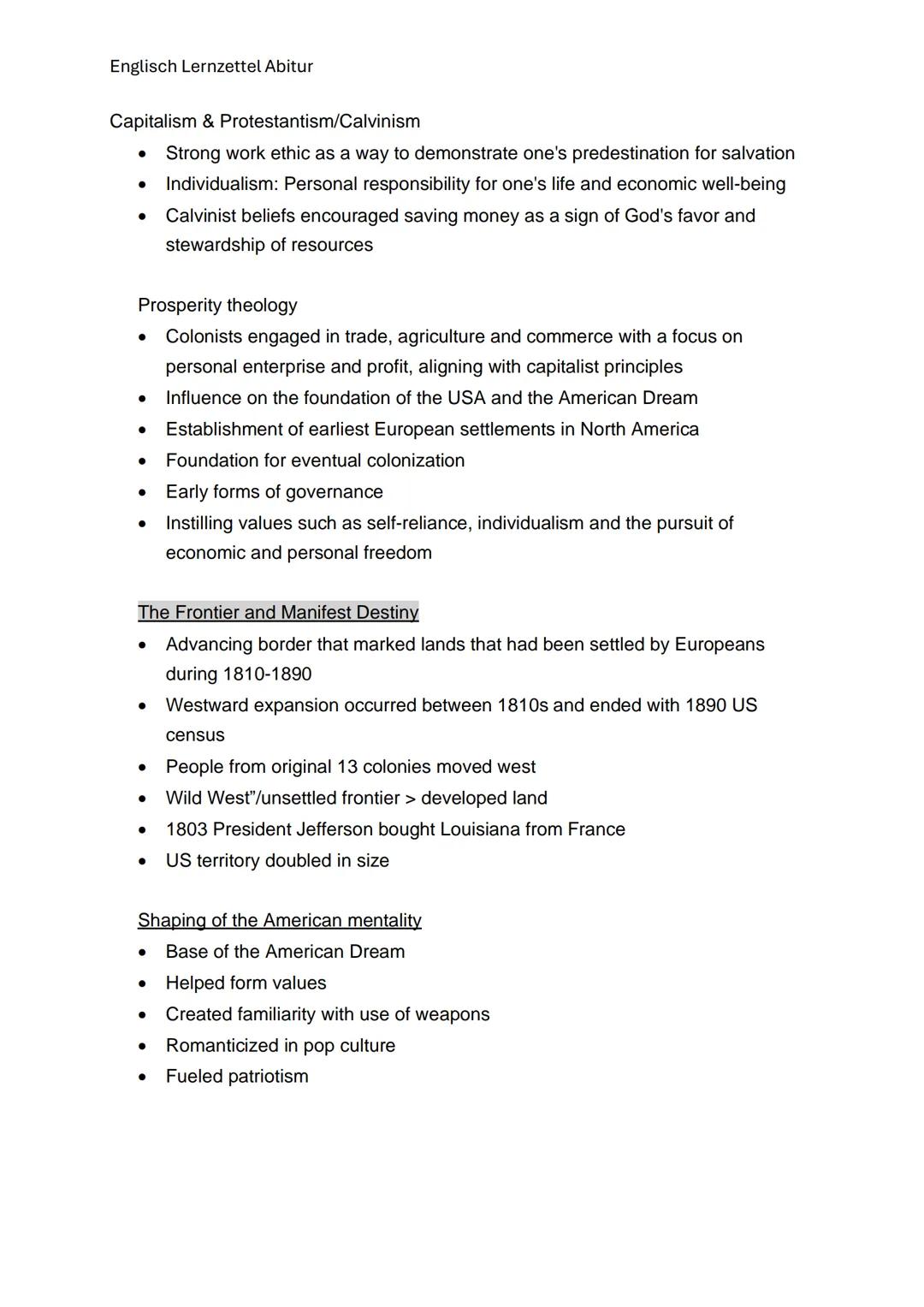 Englisch Lernzettel Abitur
Q1.1 The USA- the formation of a Nation
Landmarks of American history
The first colonist
- American work ethic