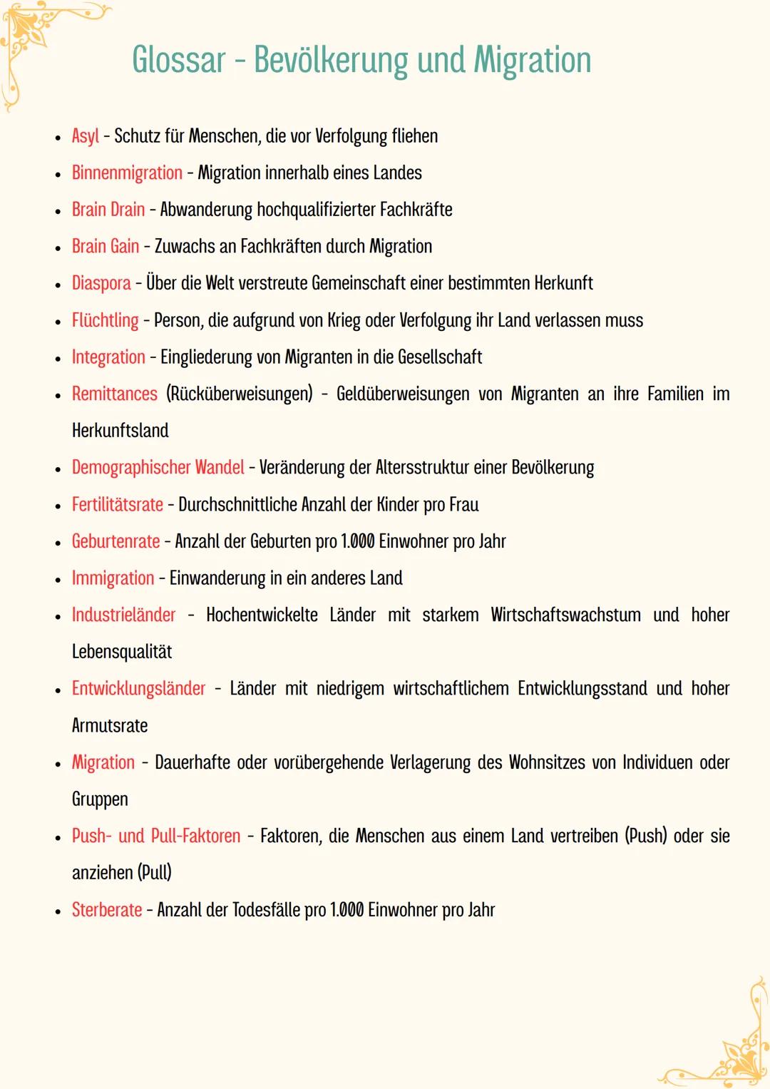 BEVÖLKERUNG & MIGRATION
MIGRATION GRUNDLAGEN
Definition
Migration bezeichnet die dauerhafte oder vorübergehende Verlagerung des Wohnsitzes
v
