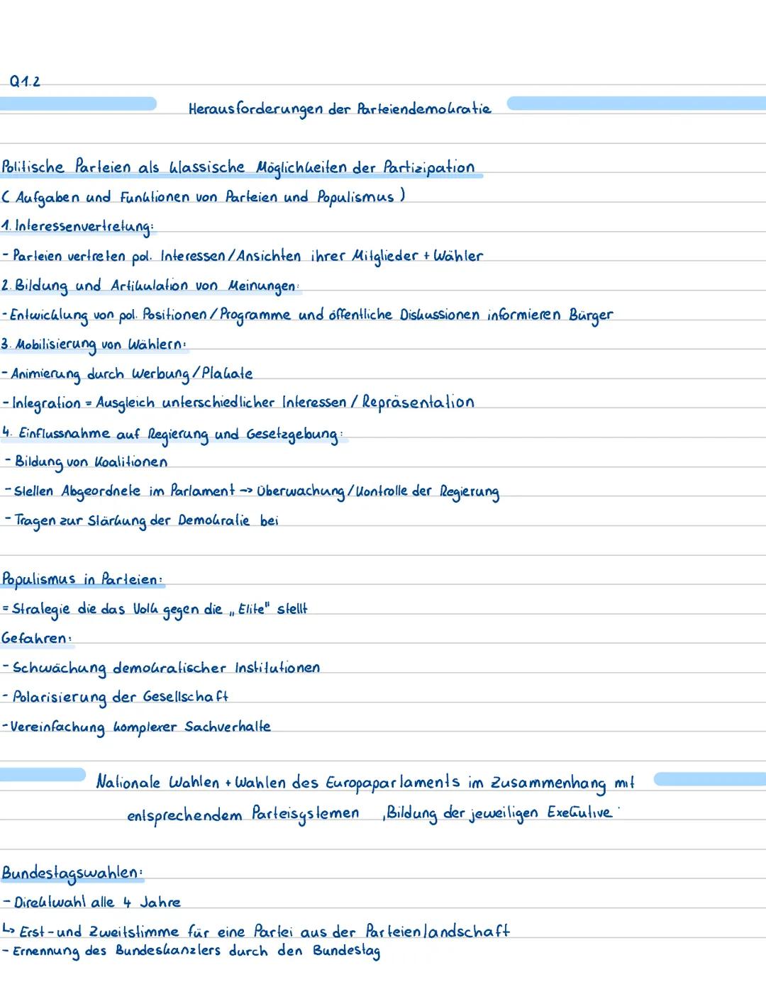Q1.2
Herausforderungen der Parteiendemokratie.
Politische Parteien als klassische Möglichkeiten der Partizipation
(Aufgaben und Funktionen v