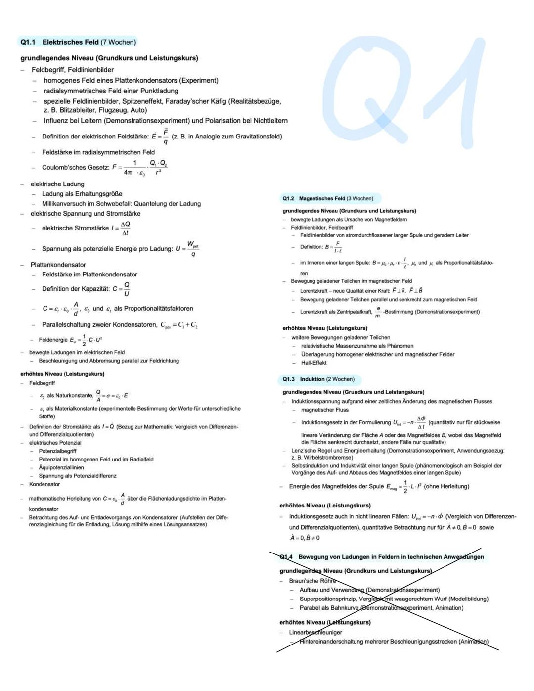 # Physik Abitur 2025
Q1, Q2, Q3 LK Abiturklasse Q1.1 Elektrisches Feld (7 Wochen)
grundlegendes Niveau (Grundkurs und Leistungskurs)
Feldbe