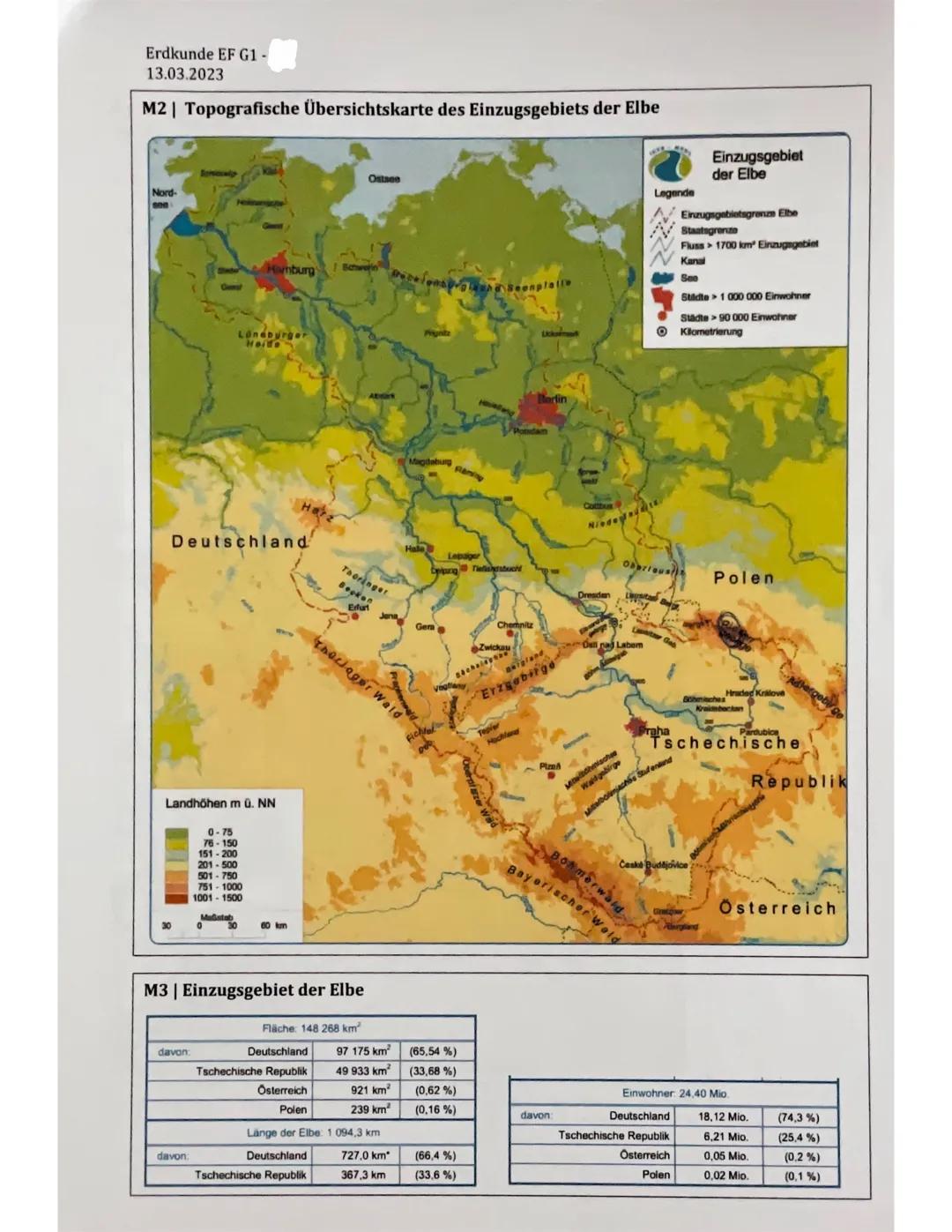 Erdkunde EF G1-
13.03.2023
2.Klausur
Einführungsphase
Flutkatastrophe in Mitteleuropa am Beispiel der Elbe
Aufgaben:
1. Lokalisieren Sie die