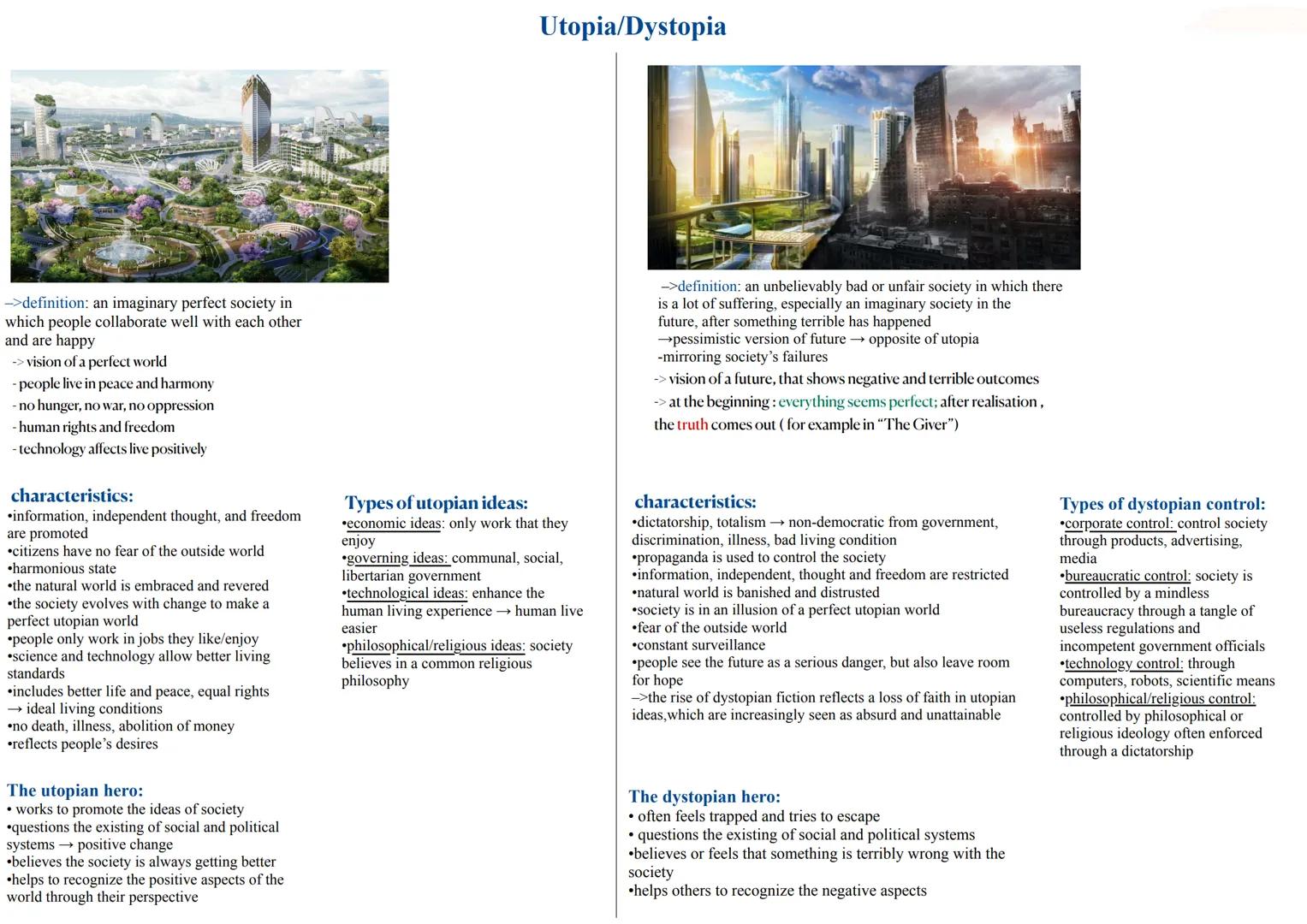 Utopia/Dystopia
->definition: an imaginary perfect society in
which people collaborate well with each other
and are happy
-> vision of a per