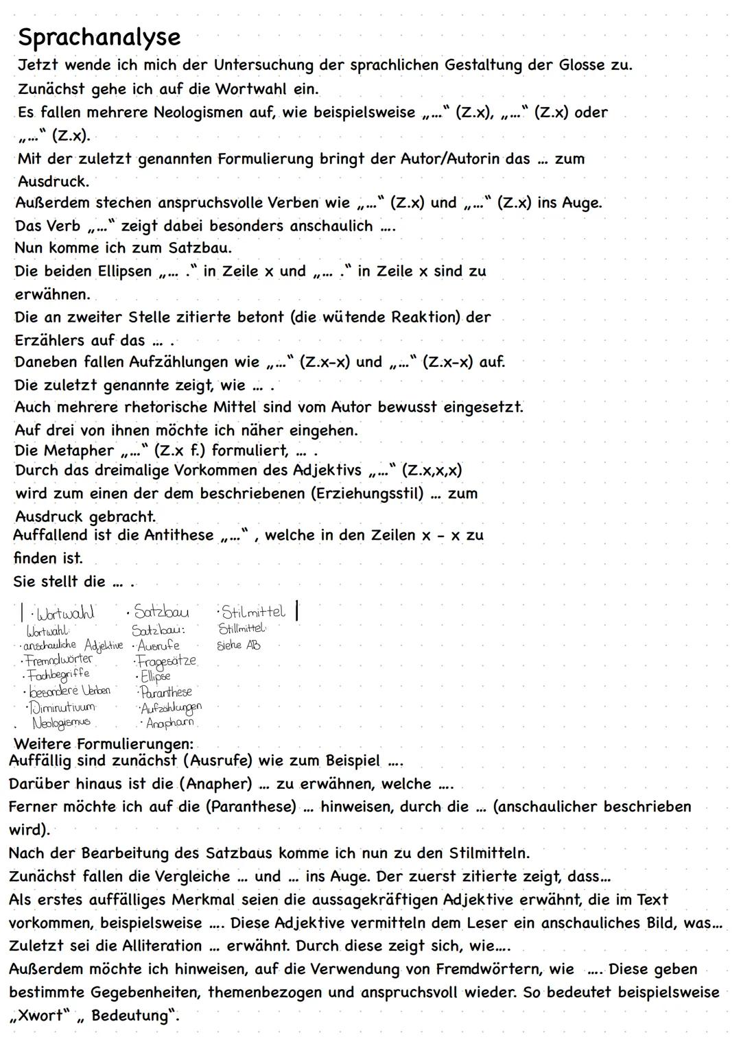 # Glosse TGA
## Einleitung
In der Glosse ",,, Titel ",,, welche von dem (Autor) verfasst und in der (wo und wann) veröffentlicht würde, geh