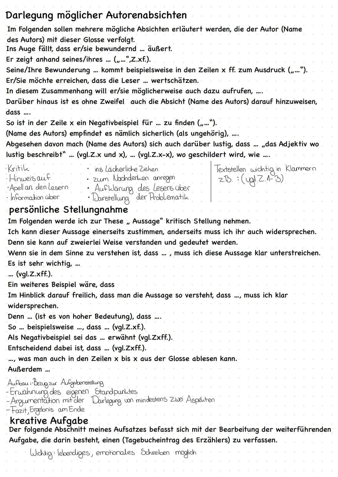 # Glosse TGA
## Einleitung
In der Glosse ",,, Titel ",,, welche von dem (Autor) verfasst und in der (wo und wann) veröffentlicht würde, geh