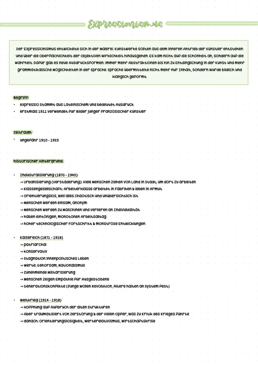 Epochenübersicht Expressionismus Deutsch Abi