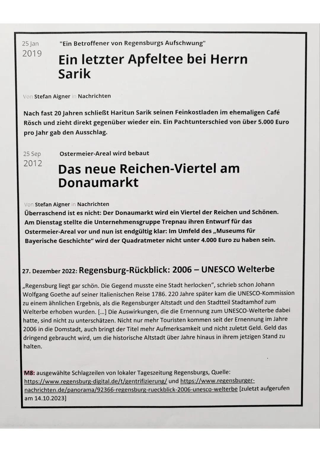 Thema: Historisch-genetische Entwicklung und funktionaler Wandel von
Städten am Beispiel Regensburg
Aufgabenstellung:
1. Lokalisieren Sie Re