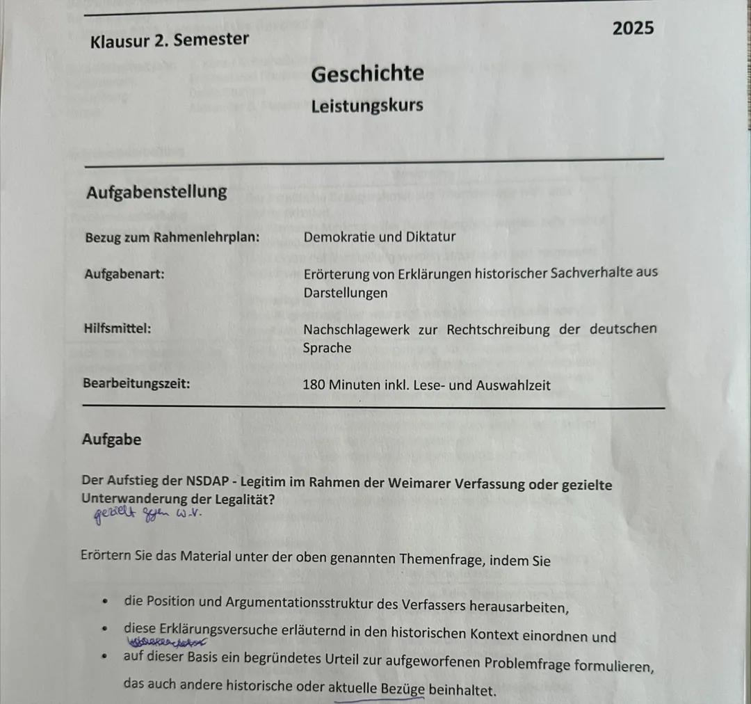 Klausur Aufsteig des Nationalsozialismus