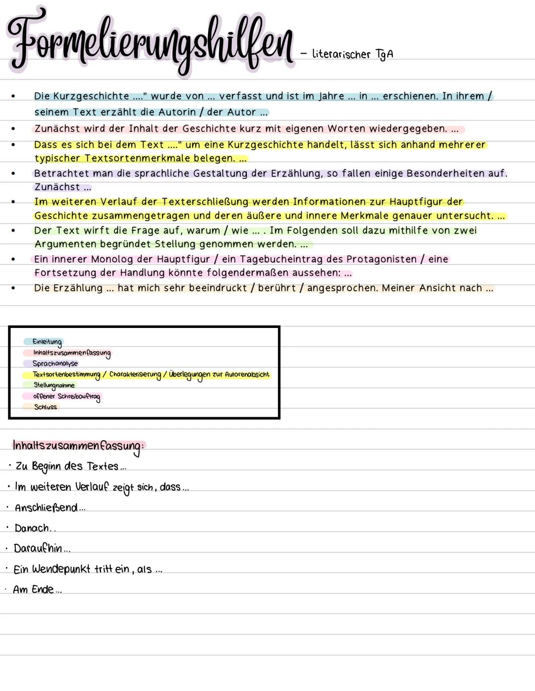 # Tga - Literarischer Text
Aufbau:
1. Einleitung
2. Inhaltszusammenfassung
3. Sprachanalyse
4. Textsortenbestimmung / Charakterisierung /
