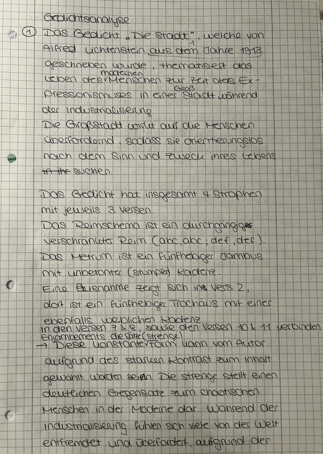 ## Alfred Lichtenstein:
Die Stadt (1913)
**Farbsymbolile**
* 4 Strophen, jeweils 3 Verse
* weibliche Kadenz
* verschränkter Reim (durchgän
