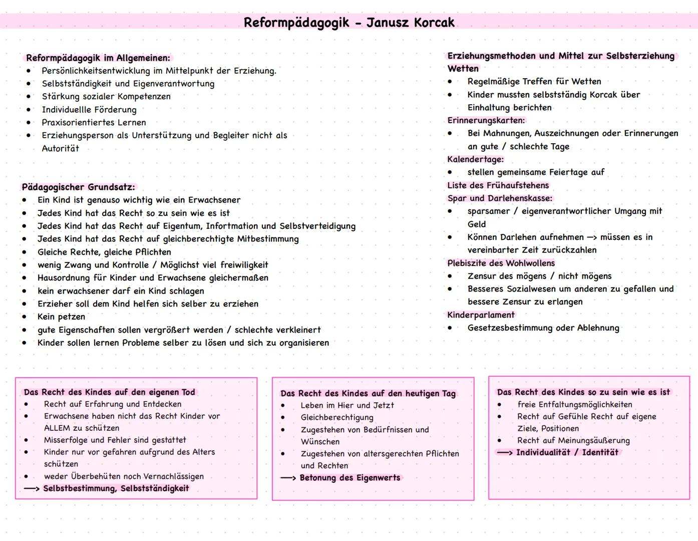 # Reformpädagogik - Janusz Korczak
## Reformpädagogik im Allgemeinen:
* Persönlichkeitsentwicklung im Mittelpunkt der Erziehung.
* Selbsts
