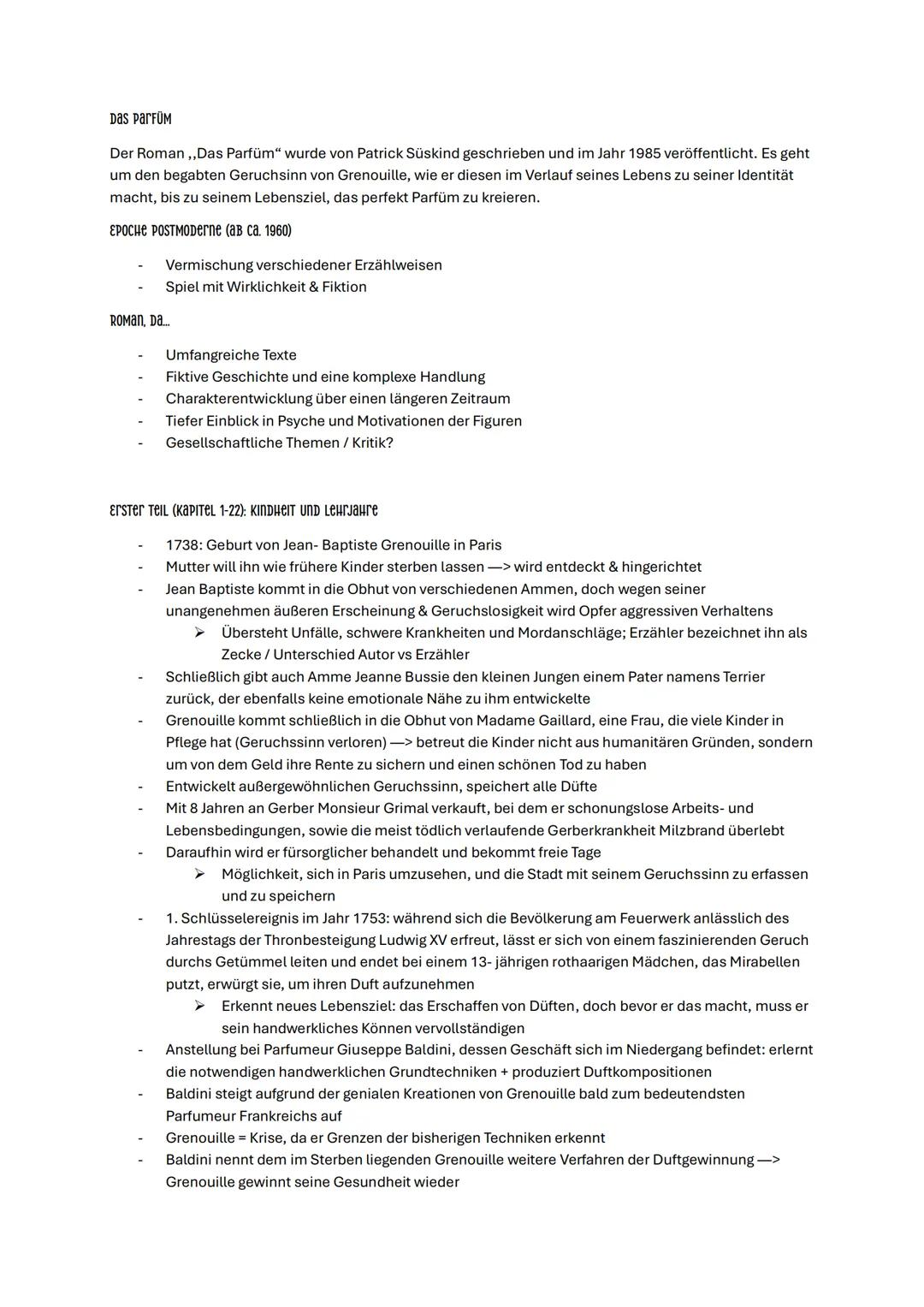 Das parfüm
Der Roman,, Das Parfüm“ wurde von Patrick Süskind geschrieben und im Jahr 1985 veröffentlicht. Es geht
um den begabten Geruchsinn