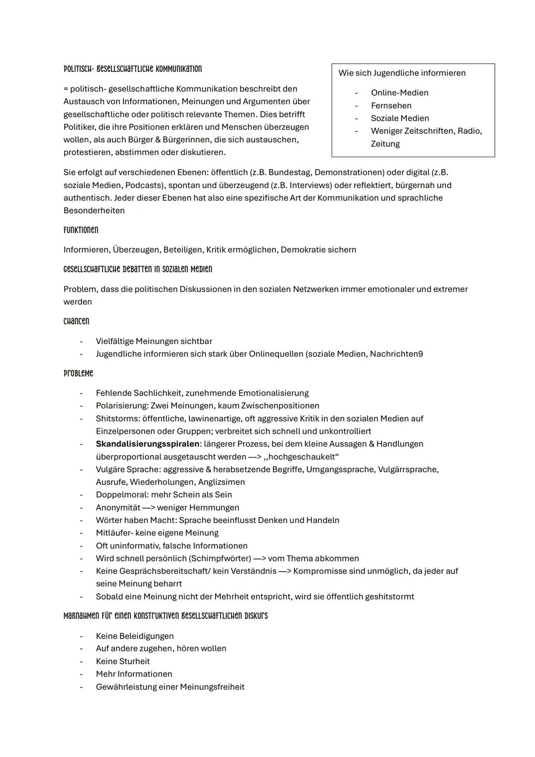# POLITISCH-GESELLSCHAFTLICHE KOMMUNIKATION
= politisch-gesellschaftliche Kommunikation beschreibt den Austausch von Informationen, Meinung