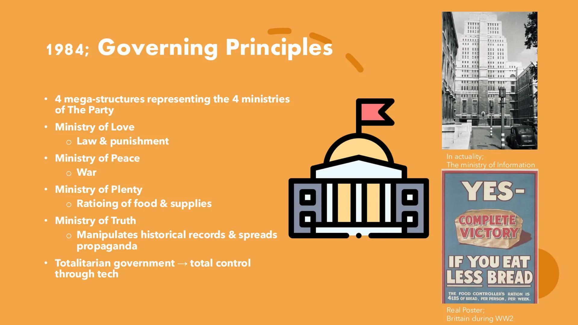 George
Orwell's 1984 Table of content
• About George Orwell
• Protagonists and Plot
• Governing Principles
• Societal Hierarchy/Organization