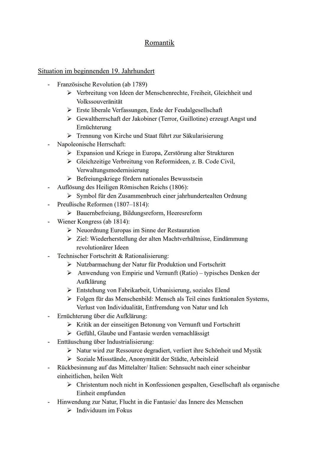 --- OCR Start ---
Romantik
Situation im beginnenden 19. Jahrhundert
Französische Revolution (ab 1789)
➤ Verbreitung von Ideen der Menschenre