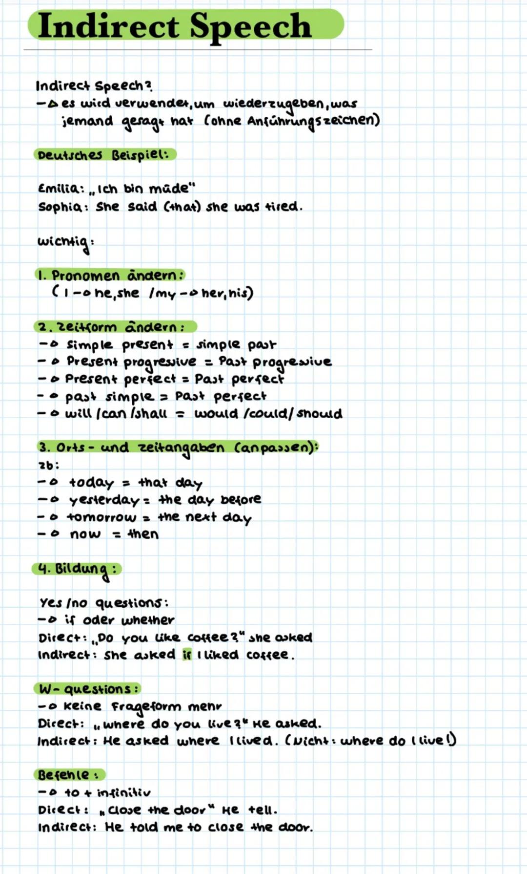 Indirect Speech Englisch (indirekte Rede)