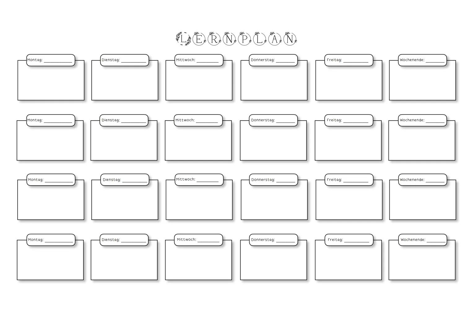 Montag:
Dienstag:
Mittwoch:
R
P
AN
Donnerstag:
Freitag:
Wochenende:
Montag:
Dienstag:
Mittwoch:
Donnerstag:
Freitag:
Wochenende:
Montag:
Die