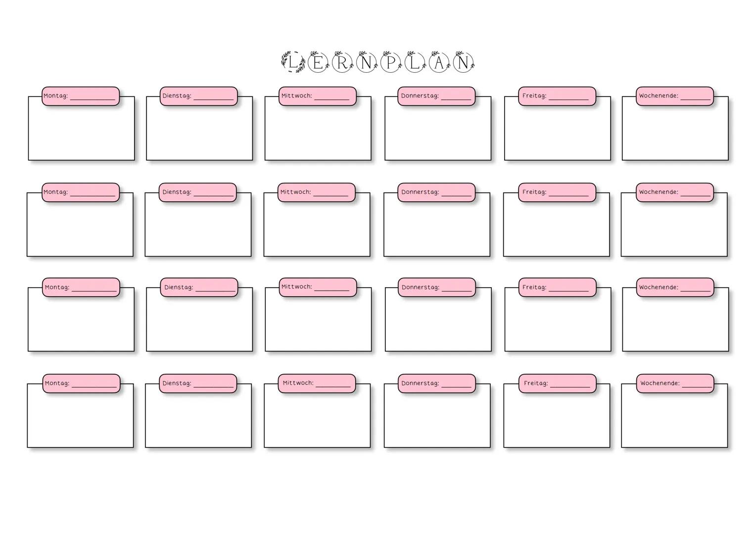 Montag:
Dienstag:
Mittwoch:
R
P
AN
Donnerstag:
Freitag:
Wochenende:
Montag:
Dienstag:
Mittwoch:
Donnerstag:
Freitag:
Wochenende:
Montag:
Die