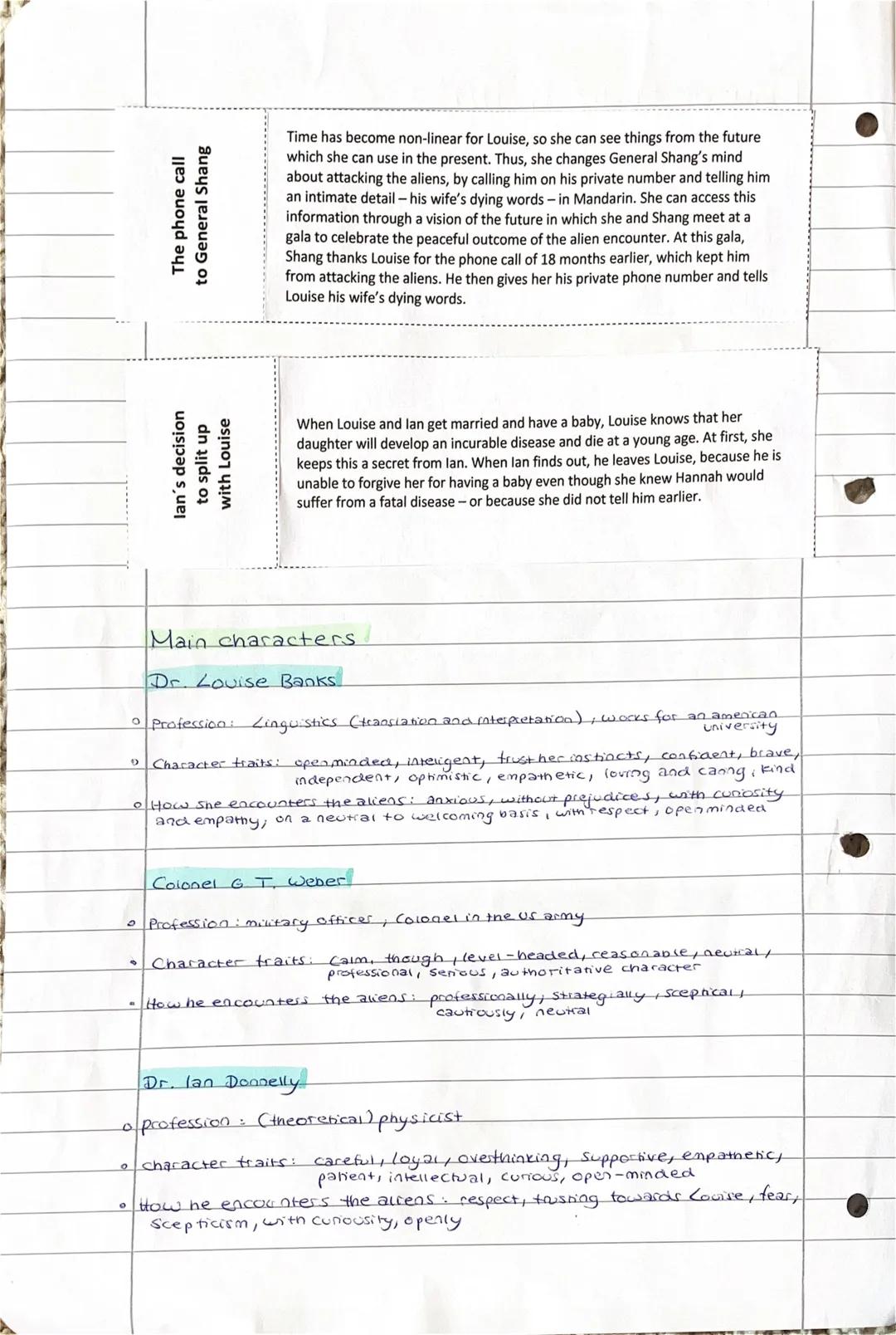 Non-linear
The aliens' gift
perception
of time
C
Klausur Englisch J1/4
Arrival
Plot
→Linguist Louise Banks daughter dies at the age of twelv
