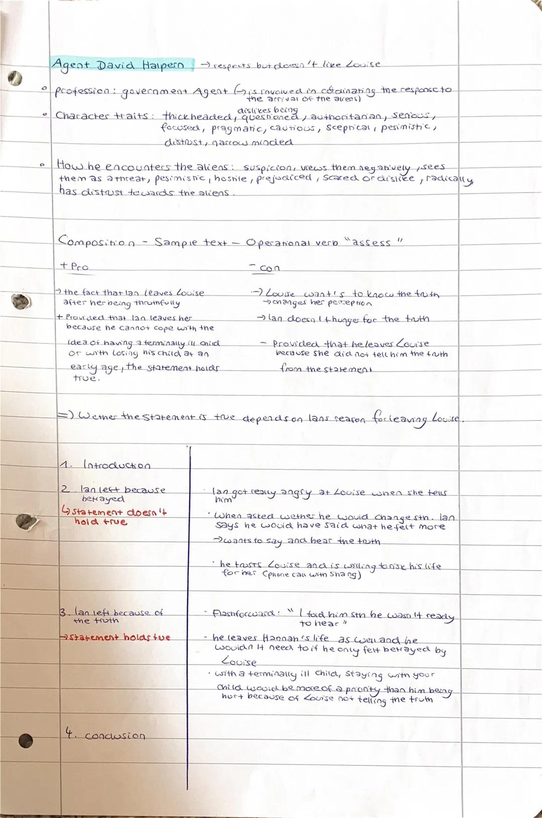 Non-linear
The aliens' gift
perception
of time
C
Klausur Englisch J1/4
Arrival
Plot
→Linguist Louise Banks daughter dies at the age of twelv