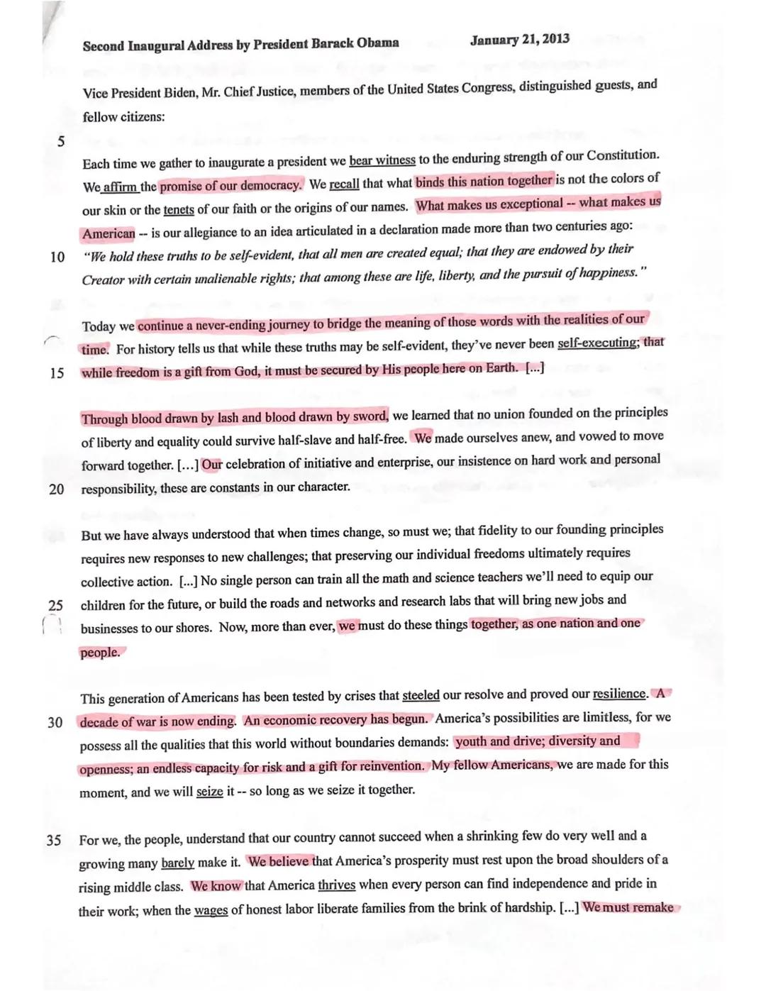 English Exam
Q1
LK
Text: Barack Obama: Second Inaugural Address (January 21, 2013) (abrigded)
Annotations:
The following speech was delivere