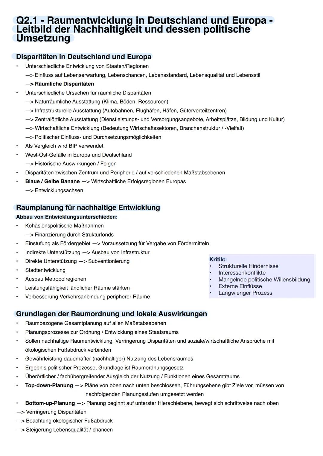 Q2.1- Raumentwicklung in Deutschland und Europa -
Leitbild der Nachhaltigkeit und dessen politische
Umsetzung
Disparitäten in Deutschland un