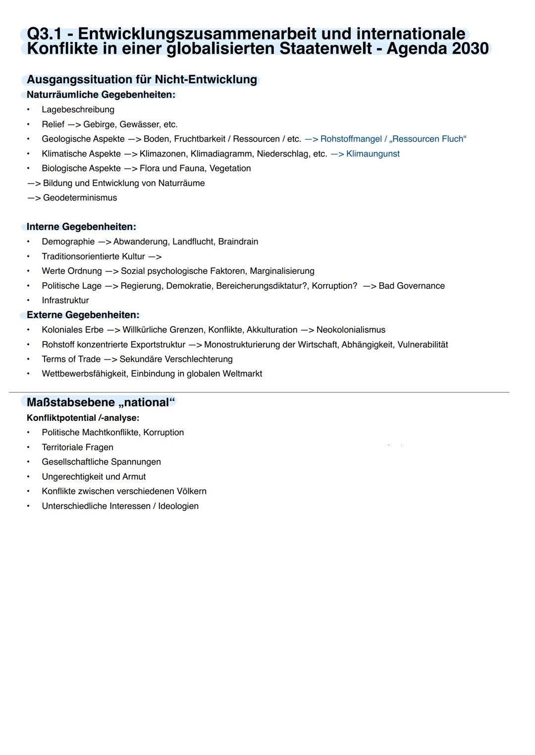 Q3.1 - Entwicklungszusammenarbeit und internationale
Konflikte in einer globalisierten Staatenwelt - Agenda 2030
Ausgangssituation für Nicht