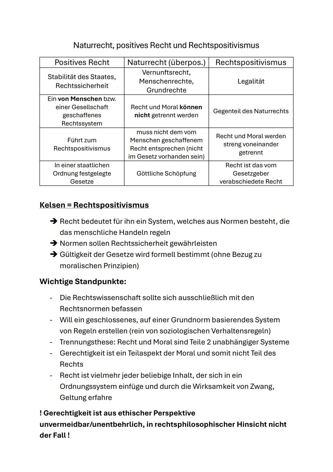 Ethik Q3/4: Naturrecht, Positives Recht, Rechtspositivismus